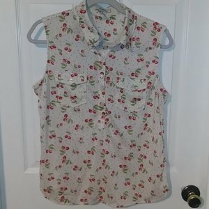 Love potion cherry print half button shirt
